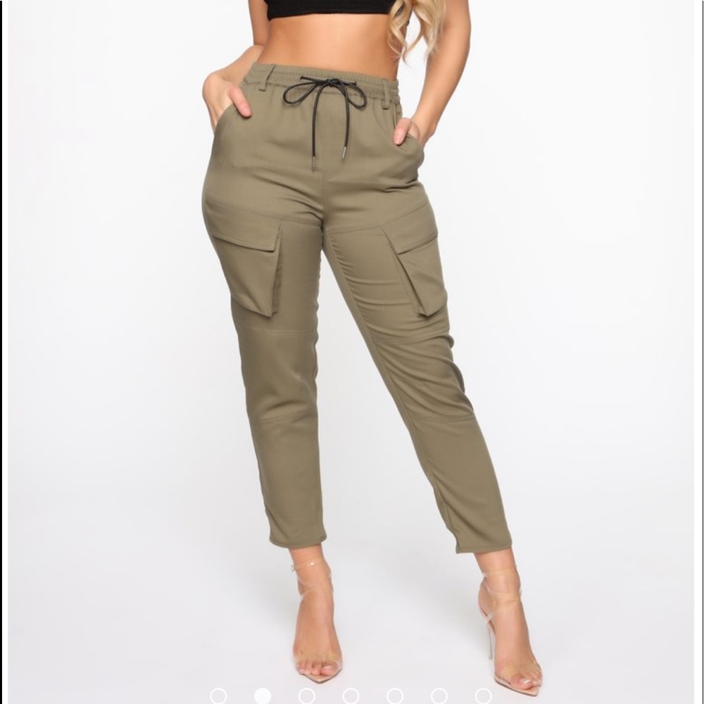 Fashion Nova Olive High Rise Cargo Joggers